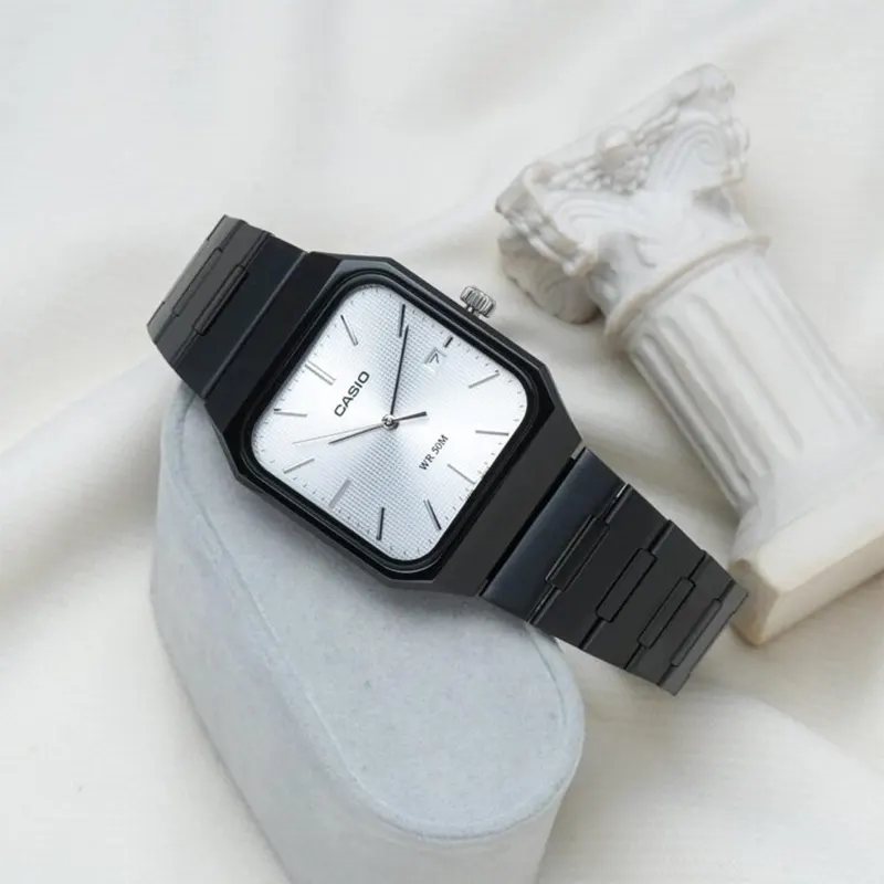 Casio Enticer Classic Silver Dial Black Band Men's Watch- MTP-B185B-7AV